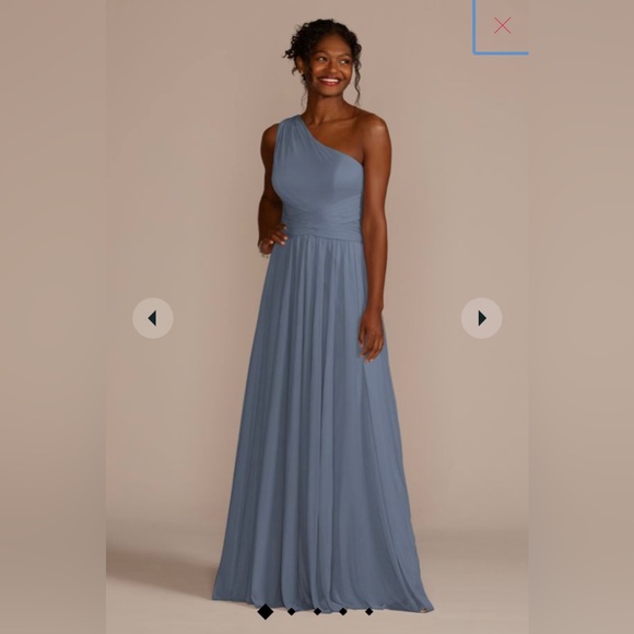 David's Bridal Dresses & Skirts - David’s Bridal Mesh One Shoulder Bridesmaid Dress Steel Blue Size 8